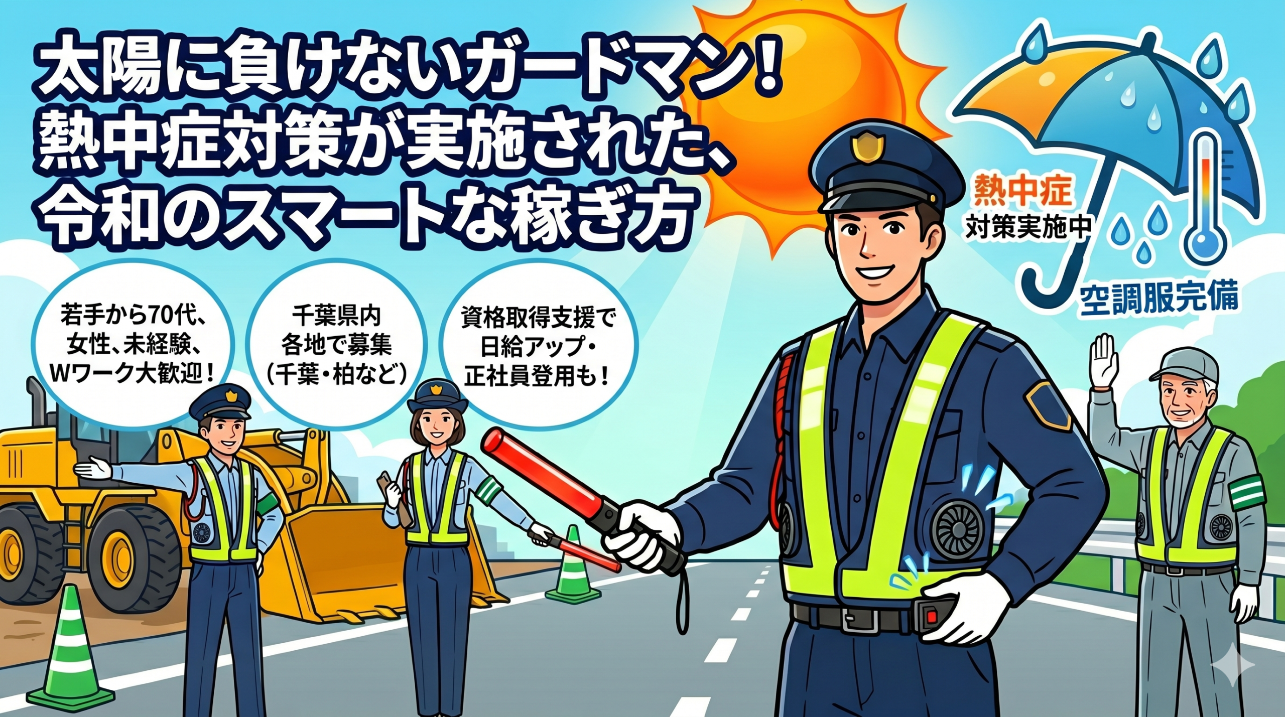 太陽に負けないガードマン!熱中症対策が実施された、令和のスマートな稼ぎ方